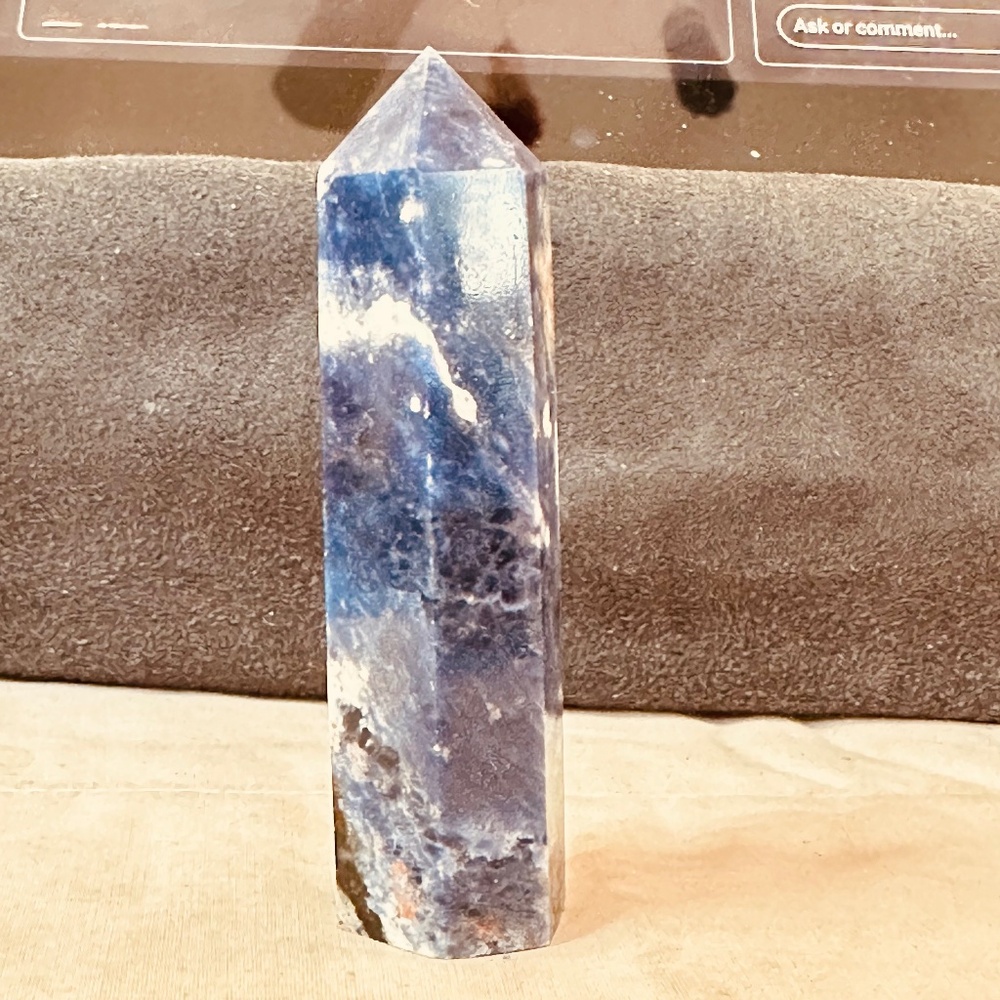 Sodalite Tower Polished Crystal Point Blue & White 77.8mm Genuine Stone 51g - Picture 3 of 9